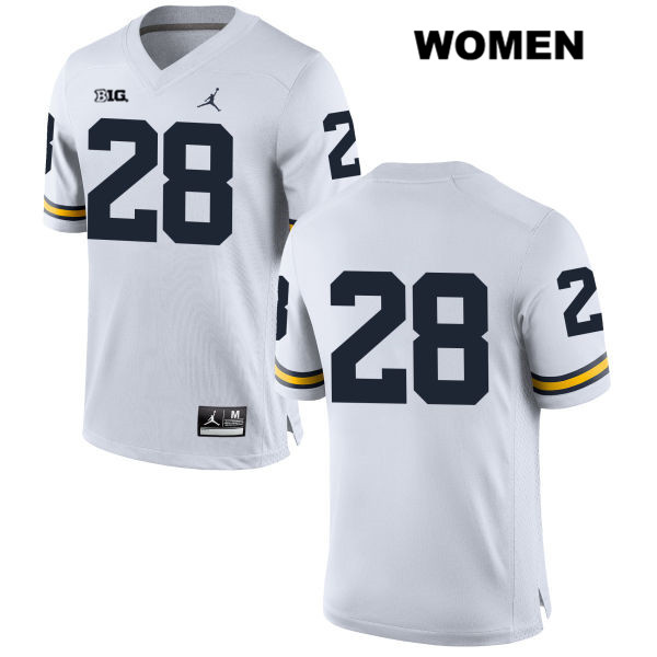 Women's NCAA Michigan Wolverines Austin Brenner #28 No Name White Jordan Brand Authentic Stitched Football College Jersey VE25M07BL